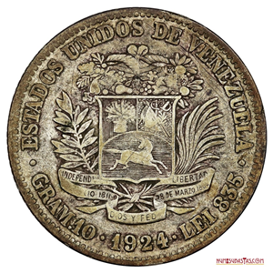 MONEDA DE PLATA DE PLATA DE 2BS DEL AÑO 1924