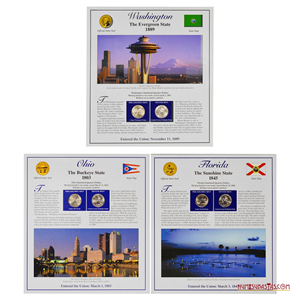 ¼$ DE WASHINGTON, OHIO Y FLORIDA EN PRESENTACIÓN CON ESTAMPILLAS, CECAS FILADELFIA Y DENVER