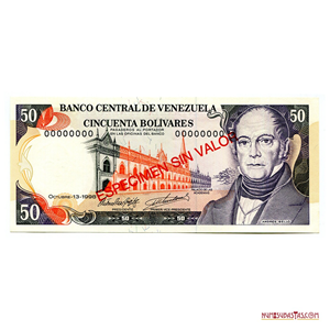 ESPECIMEN SIN VALOR DEL BILLETE DE 50BS DE OCTUBRE-13-1998