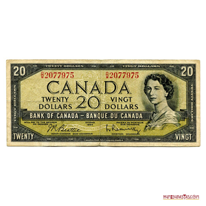 BILLETE DE 20$ CANADIENSES CON FECHA 1954, REALMENTE EMITIDO ENTRE 1961 - 1970