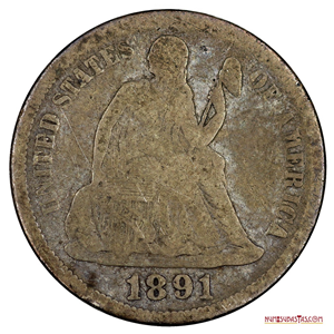 DIME DE PLATA, LA LIBERTAD SENTADA CON FECHA DE 1891