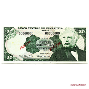 MUESTRA DEL BILLETE DE 20BS, JUNIO-7-1977