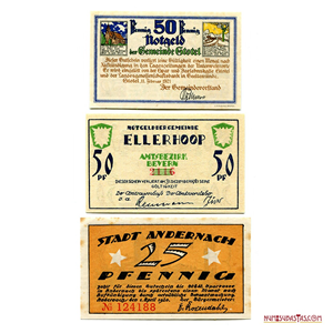 LOTE DE 3 NOTGELDS ALEMANES DE 1920 Y 1921