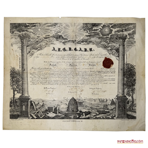 DIPLOMA MASÓNICO DEL SUBLIME GRADO DE MAESTRO MASÓN. FECHADO EL 24 DE AGOSTO DE 1857.