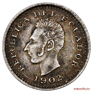 MONEDA DE PLATA DE ½ DÉCIMO DE SUCRE DEL AÑO 1902 EN BUEN GRADO