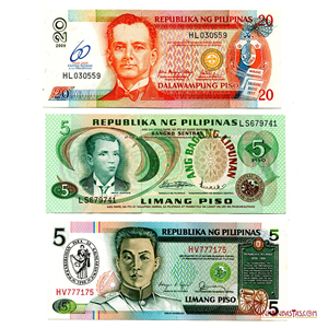 LOTE DE 3 BILLETES FILIPINOS CON RESELLOS OFICIALES CONMEMORATIVOS