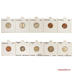 LOTE DE 9 PUYAS 1964 A 1986, MÁS 10 CÉNTIMOS DE 1971