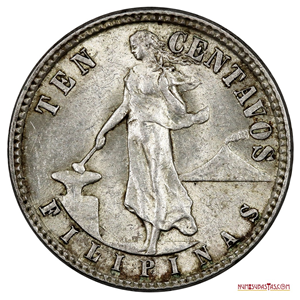 BELLA MONEDA DE PLATA DE 10 CENTAVOS 1945D DE LA OCUPACIÓN DE USA EN FILIPINAS