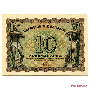 BILLETE DE 10 DRACMAS GRIEGOS DEL AÑO 1944 EN ALTO GRADO DE CONSERVACIÓN