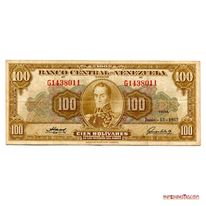 BILLETE DE 100BS DE JUNIO – 13 – 1957 SERIE G7