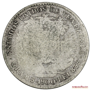 MONEDA DE 1 BOLÍVAR DE PLATA ACUÑADA EN EL AÑO 1900