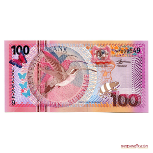 HERMOSO BILLETE DE SURINAM DE 100 GULDEN DEL AÑO 2000
