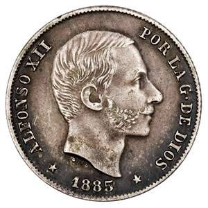20 CENTAVOS DE PESO DE FILIPINAS ACUÑADOS EN PLATA CON LA FECHA 1885, BUEN GRADO DE CONSERVACIÓN