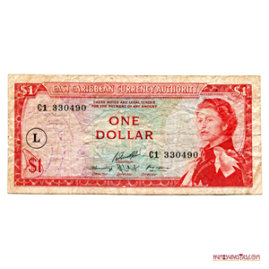 ESCASO BILLETE DE 1$ DE SANTA LUCIA EMITIDO EN 1965
