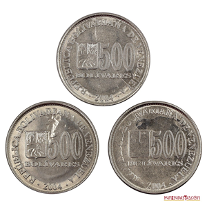 LOTE DE 3 MONEDAS DE 500BS DEL 2004 CON ERRORES DE ACUÑACIÓN