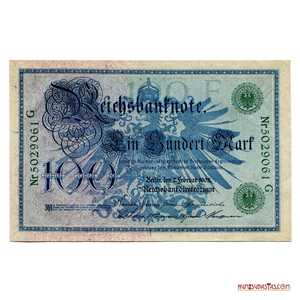 BILLETE IMPERIAL ALEMÁN DE 100 MARCOS DEL AÑO 1908 SELLO VERDE EN ALTO GRADO DE CONSERVACIÓN