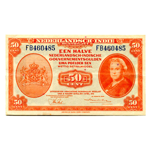 ATRACTIVO BILLETE DE 50CENTS DE 1943 DE LAS INDIAS HOLANDESAS