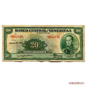 BILLETE DE 20BS DE AGOSTO-21-1952, SERIE H6