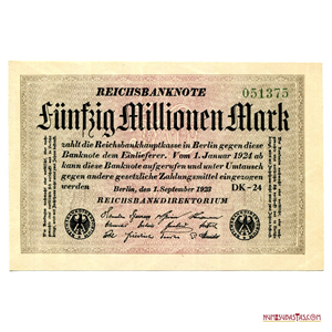 BILLETE INFLACIONARIO DE 50.000.000 DE MARCOS ALEMANES DE 1923 EN ALTO GRADO DE CONSERVACIÓN