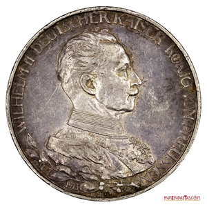 BELLA MONEDA DE 3 MARK DE PLATA PRUSIANOS DEL AÑO 1913
