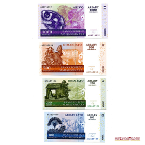 LOTE DE 1.000, 500, 200 Y 100 ARIARY DE MADAGASCAR EN ALTO GRADO
