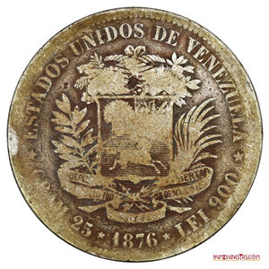 EL PRIMER FUERTE, 1 VENEZOLANO DE PLATA DEL AÑO 1876