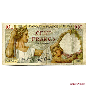 GRAN BILLETE DE 100 FRANCOS FRANCESES EMITIDO EN 1940