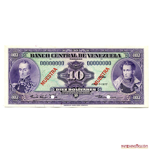 MUESTRA DEL BILLETE DE 10BS DE JUNIO-7-1977