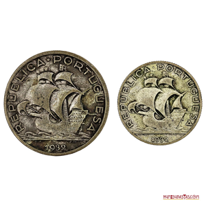 PAREJA DE MONEDAS DE PLATA PORTUGUESAS: 5 Y 2,5 ESCUDOS DE 1932