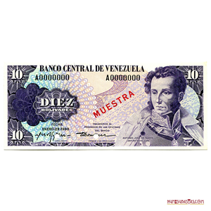 MUESTRA DEL BILLETE CONMEMORATIVO DE 10BS DE ENERO-29-1980