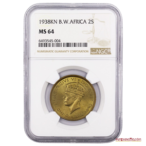 HERMOSA MONEDA DE 2SHILLINGS DE LAS COLONIAS AFRICANAS DEL OESTE 1938 KN, NGC MS64 