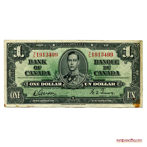 BILLETE DE 1$ DE CANADÁ DEL AÑO 1937