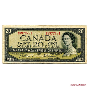ESCASO BILLETE DE CANADÁ DE 20$ EMITIDO ENTRE 1961 Y 1970