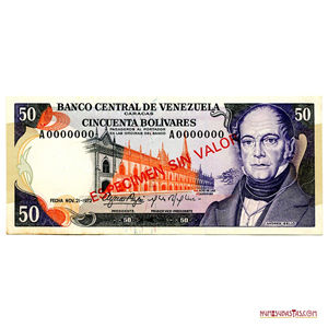 ESPECIMEN SIN VALOR DE 50BS DE NOVIEMBRE 21 - 1972