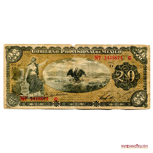 BILLETE DE 20 PESOS DE 1914 DEL GOBIERNO PROVISIONAL DE MÉXICO