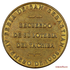 FICHA DE LOTERÍA DEL TÁCHIRA, IV FERIA SAN SEBASTIÁN, 1968