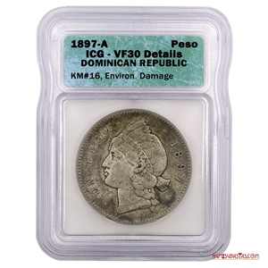 IMPONENTE PESO DOMINICANO DE 1897 EN BUEN GRADO DE CONSERVACIÓN.