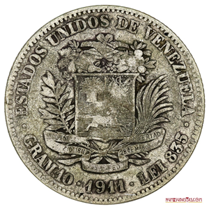 MONEDA DE PLATA DE 2 BOLÍVARES DEL AÑO 1911