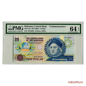 1 DÓLAR DE BAHAMAS ENCAPSULADO PMG CH UNC 64 EPQ, 1992