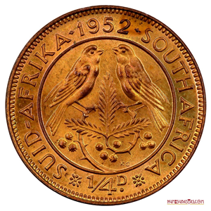 HERMOSO 1/4 PENIQUE DE SUDÁFRICA PROOF DEL AÑO 1952