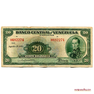 BILLETE DE 20BS DE AGOSTO-21-1952, SERIE H6