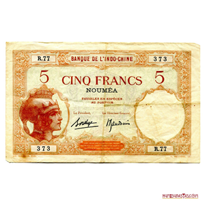 BILLETE COLONIA FRANCÉS DE 5FRANCS DE NOUMEA, NUEVA CALEDONIA