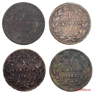 LOTE DE 4 CENTAVOS MONAGUEROS DE 1858 A 1863