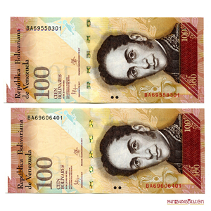 PAREJA “CONSECUTIVA” DE 100BSF, 2015, BA8 CON EXCESO DE PAPEL