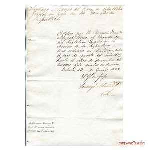 CERTIFICACIÓN DE SERVICIOS AL CORONEL EDWARD STOPFORD. FIRMA AUTÓGRAFA DE SANTIAGO MARIÑO COMO GENERAL EN JEFE DE LOS EJÉRCITOS DE LA REPÚBLICA
