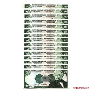 15 BILLETES CONSECUTIVOS DE 20BS DE MAYO-31-1990 P8 EN ALTO GRADO DE CONSERVACIÓN