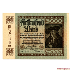 ATRACTIVO BILLETE ALEMÁN DE 5.000 MARCOS DE 1922 EN ALTO GRADO DE CONSERVACIÓN