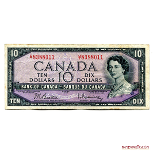 BILLETE DE 10 DÓLARES DE CANADÁ EMITIDO EN 1954