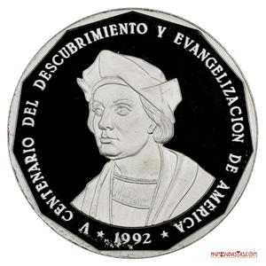 GRAN MONEDA DE PLATA PROOF, 1PESO DOMINICANO DEL V CENTENARIO