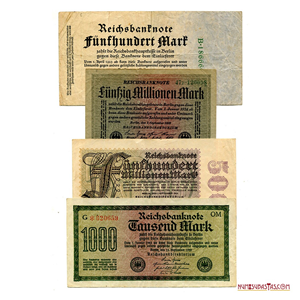 LOTE DE 4 BILLETES ALEMANES EMITIDOS EN 1920S